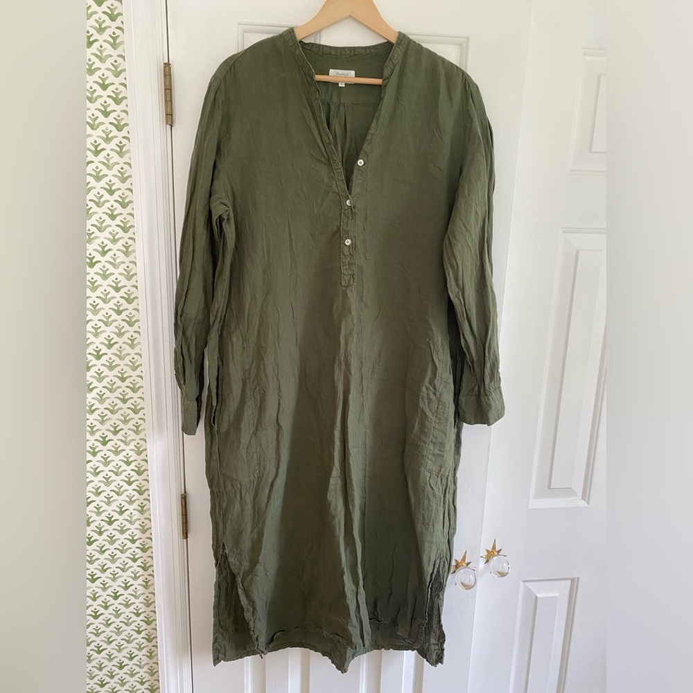 Hartford Linen Midi Length Long Sleeve Hunter Green Dress Size XL